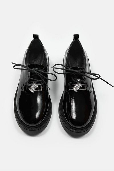 NILUFARR Sassa Black Patent Leather Genuine Leather Lace-Up Women's Loafer
