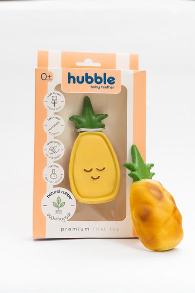 Hubble Pineapple Patterned Natural Baby Bib and Toy - 100% Natural Rubber