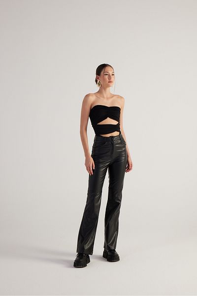 HOLLY LOLLY Schwarze Dolores-Hose aus Leder mit hohem Bund für Damen