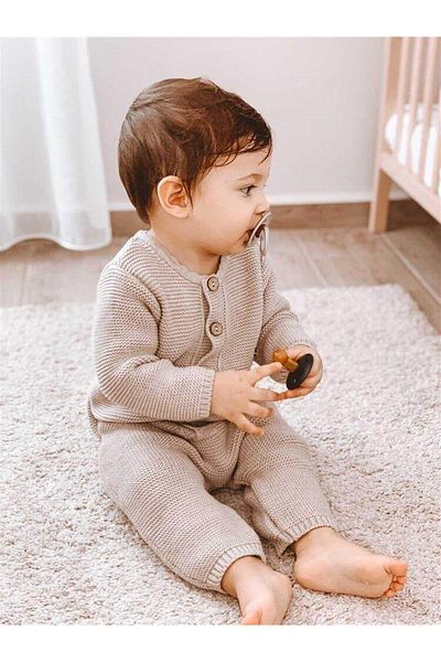 Minora Stylish Baby Beige Knitwear Linked Jumpsuit