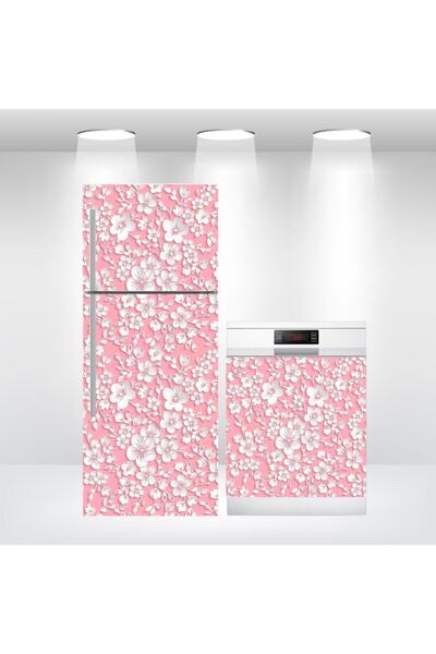 Bigaimaj Холодильник і посудомийна машина з рожевим квітковим візерунком - са...