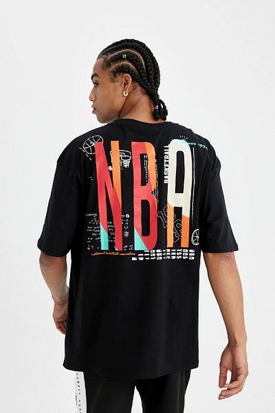 DeFacto Κοντομάνικο μπλουζάκι NBA Wordmark Oversize Crew με λαιμόκοψη βαμβακερή πλάτη