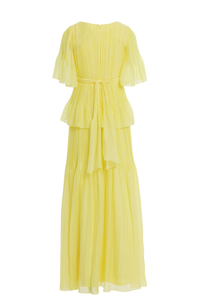 GİZİA Çiçek Detaylı Piliseli Şifon Sarı Elbise