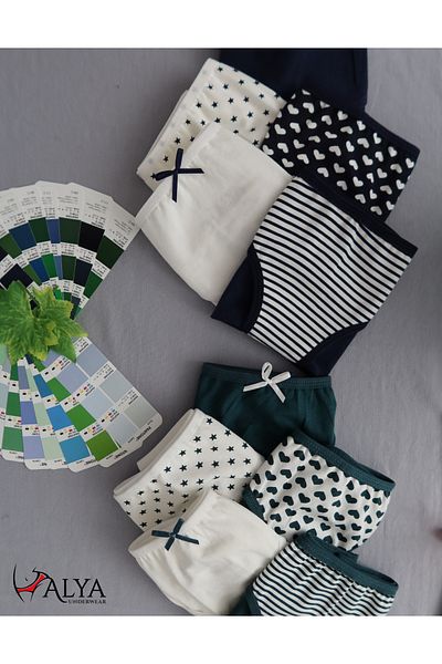 ALYA UNDERWEAR Fată - Chelner, țesătură din bumbac, chiloți colorați, pachet 10-5 bucăți.Verde, 5 bucăți.Albastru marin - X23