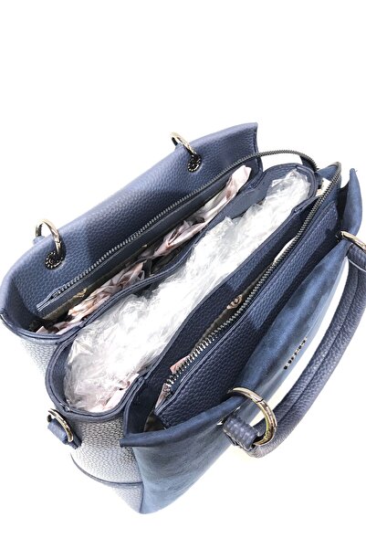 Piedra Navy Blue Suede Material New Season Women's Bag with Hand and Shoulder Strap