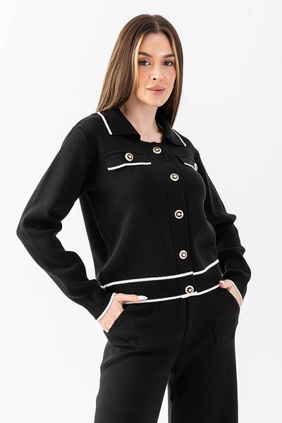 Irmak Kerekli Set de tricotaje pentru femei, negru, ecru, cu gât polo, pantaloni, 2009