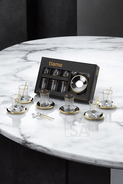 ÖzSa Home Tiamo Bella Premium - 18/10 Stainless Steel 18 Piece Tea Set Tea Cup and Tea Plate