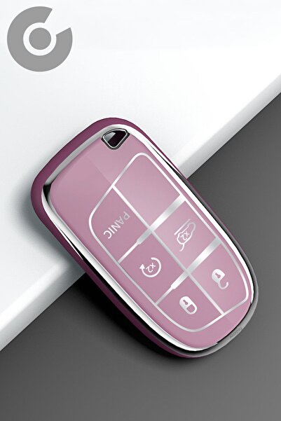 Alazpay غطاء مفتاح سيارة من مادة TPU لسيارات جيب وفيات إيجيا كروس ودودج رينيجيد وجراند شيروكي وكرايسلر (أرجواني - فضي)