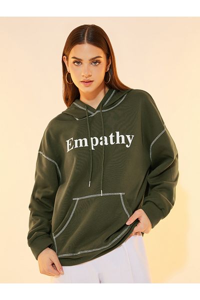 Styli Overlock Seam Slogan Print Relaxed Fit Hoodie