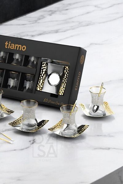 ÖzSa Home Tiamo Honeycomb Premium - 18/10 Stainless Steel Tea Set with Tea Cup and Tea Plate