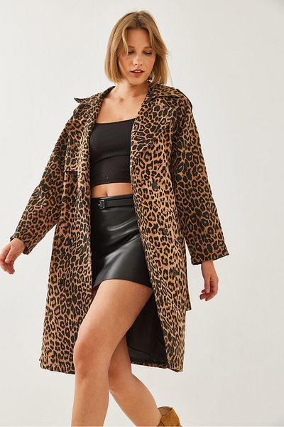 Bianco Lucci Dámský trenčkot s leopardím vzorem 2490 60351110