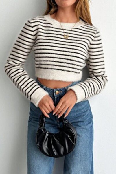 Mossta Λευκή πλεκτή μπλούζα με ζιβάγκο