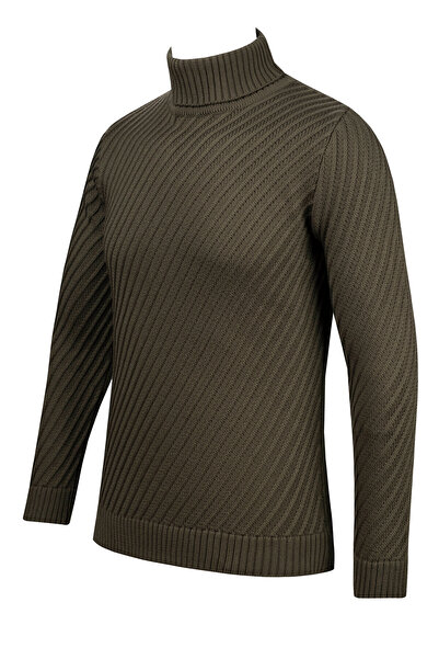 Çizgi Triko Men's Full Fisherman Knitwear Sweater Patterned Sleeves and Waist Elastic Regular Fit-5024E