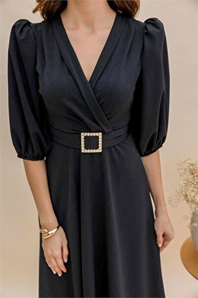 Dipmoda γυναικείο φόρεμα Ζώνη li διπλό πέτο yaka Midi μήκος DPMY001