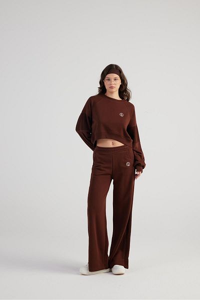 HOLLY LOLLY Wide Leg and Slit Non-Raised Cali Sweatpants - Brown