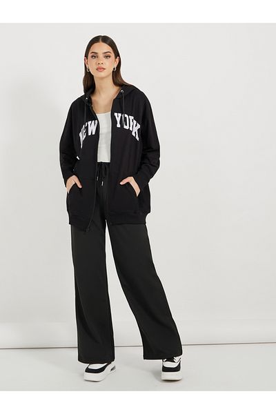 Styli Oversized Zip Through New York Print Hoodie