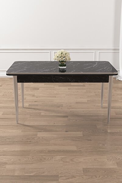 Canisa Rewa Serisi 70x110 Sabit Siyah Mermer Desen Krom Ayaklı Mutfak Masası