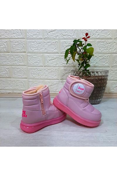 Twingo 9100 Pink Velcro Zippered and Fur Inside Baby Girl's Boots