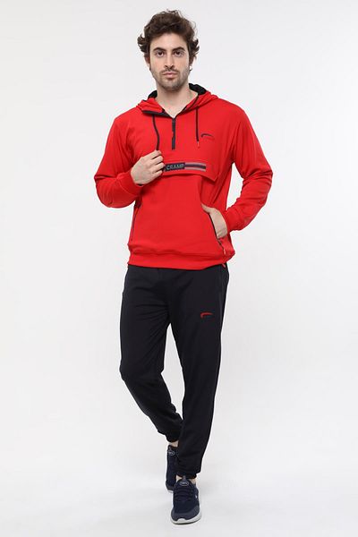 Cramp Spor Red Men's Half Zippered Hooded Leg Cuff Diving Tracksuit Set
