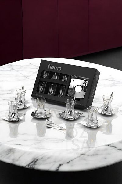 ÖzSa Home Tiamo Inna Premium 18/10 Stainless Steel - 18 Piece Tea Set Tea Cup and Tea Plate