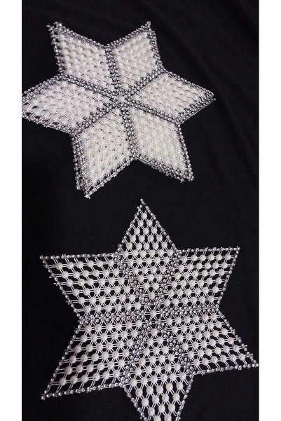 Papatyam 6 Pcs Cream Beaded Pulley Handwork Star Showcase Salon Set/Handcrafted 6 Pieces/Handmade/Napkin Lace