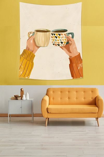 on the clouds Human Relations Tea Patterned Anti-Stick Cloth Wall Cover - Halıs Tapestry