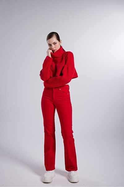 HOLLY LOLLY Pantaloni slim flare cu talie înaltă din lycra Alert Jean roșu