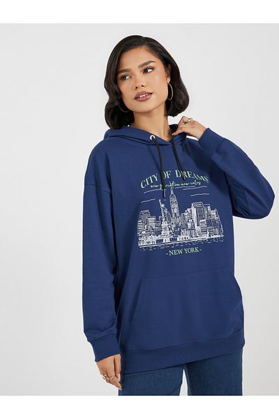 Styli Oversized Longline Graphic Hoodie