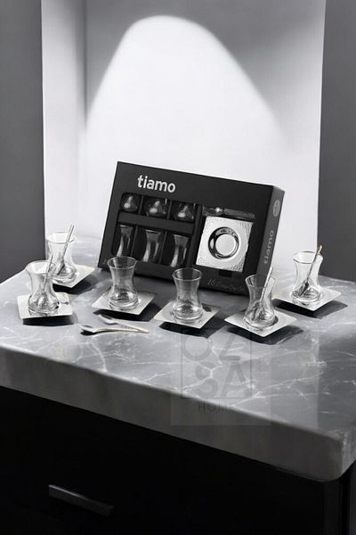 ÖzSa Home Tiamo Ottoman - 18/10 Stainless Steel 18 Piece Tea Set with Tea Cup and Tea Plate