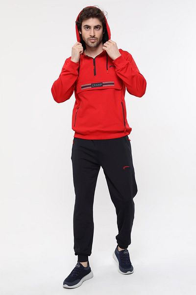Cramp Spor Red Men's Half Zippered Hooded Leg Cuff Diving Tracksuit Set