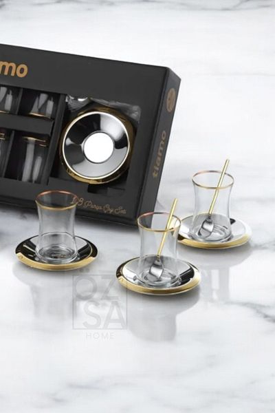 ÖzSa Home Tiamo Bella Premium - 18/10 Stainless Steel 18 Piece Tea Set Tea Cup and Tea Plate