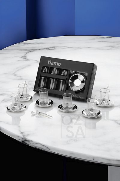 ÖzSa Home Tiamo Bella Premium - 18/10 Stainless Steel 18 Piece Tea Set Tea Cup and Tea Plate