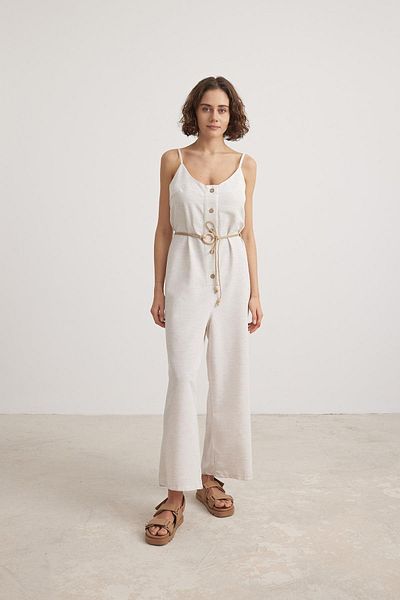 LEVURE Linen Women's Jumpsuit - Strappy and Stone Colored