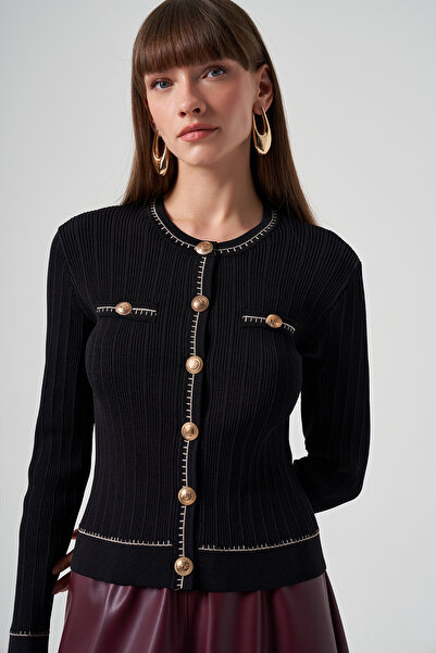 Nuss Κοντή ζακέτα Mercerized Knitwear με λεπτομέρεια με κουμπιά 1115 Μαύρο