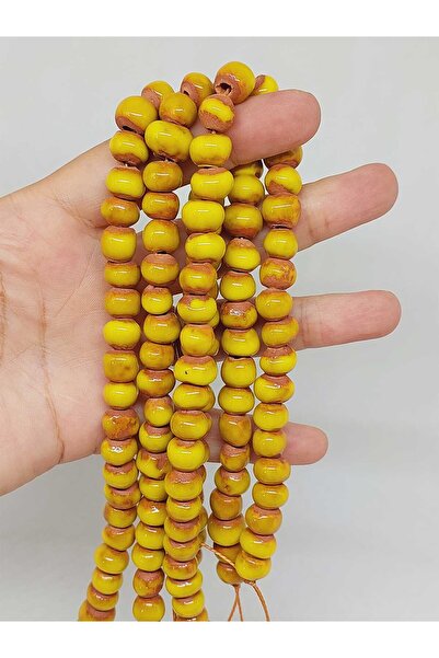 Yasamtohumu Žute glazirane keramičke perle na nizu 8-9mm/30cm (54286)