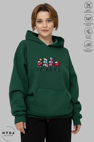 Nyda Collections Among Us Friends Printed Unisex φούτερ με κουκούλα - Μακρυμάνικο, Oversize βαμβακερό
