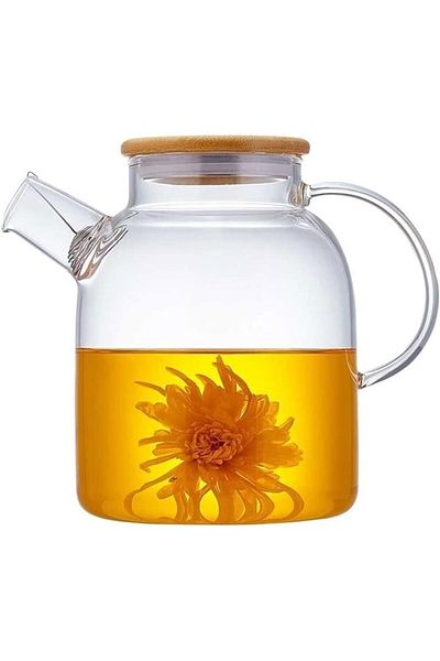 Kochill 1800 ml Borosilicate - Herbal Tea Infuser with Glass Bamboo and Metal Lid