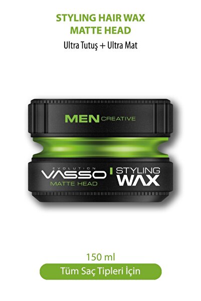 Vasso Men 24 Saat Ultra Güçlü Sert Tutuş Ve Ultra Mat Görünüm Sağlayan Killi Matte Head Wax 150 ml