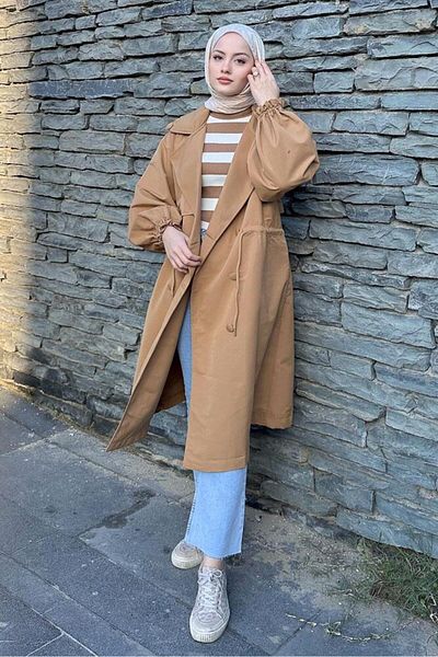 Oven Καμηλό χρώματος Frau Waist Gathered Trench Coat