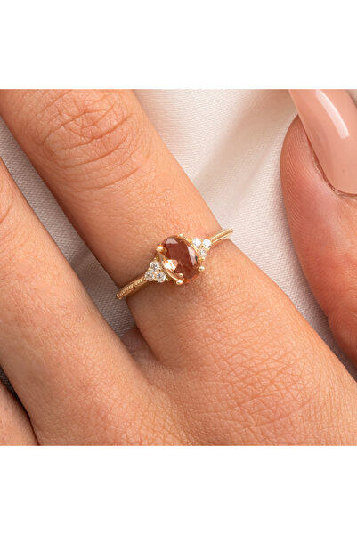 FasekGold Gümüş Yüzük -Oval Kesim Tektaş Zultanit Yan Zirkon Taşlı Modern 925 Ayar Gümüş Kadın Yüzük-Hediyelik