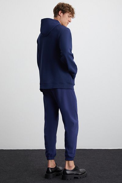 GRIMELANGE Arragon Men's Scuba Organic Cotton Interlock Fabric Pocket Sports Elastic Waist Navy Blue Sweatpants
