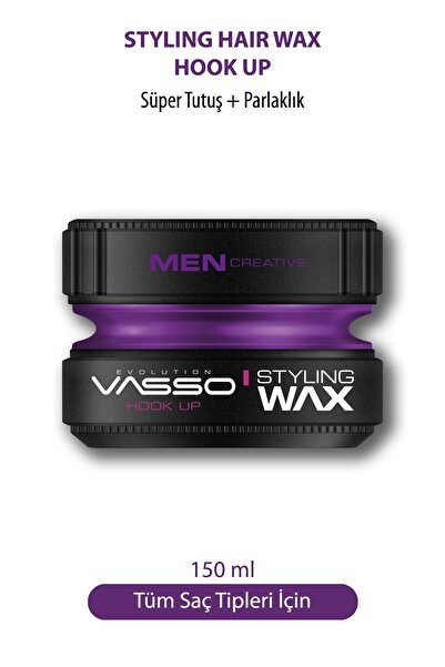 Vasso Men 24 Saat Dalgalı Ve Kıvırcık Saçlar Için Süper Tutuş Ve Parlaklık Kazandıran Wax - Hook-up Pro 150 ml