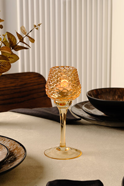 Karaca Pinecone Ayaklı Mumluk Amber 8x8x19 cm