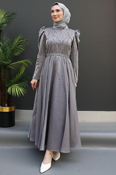 giz astore İhtişam Tesettür Abiye Koyu Gri