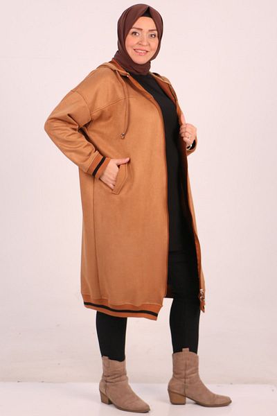 Eslina 33074 Plus Size Nubuck Ribbed Cap-Tan