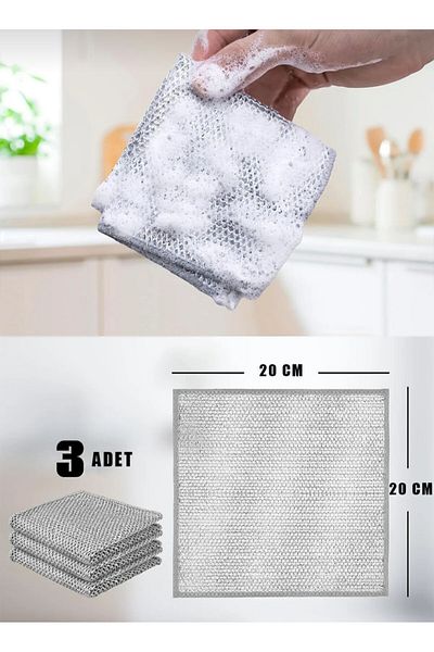 meyre Wire Dishwashing Cloth Scrubbing Wire Practical Anti-Scratch Dishwashing Sponge Inox Cleaner Multi-Purpose Cloth 3X Silver