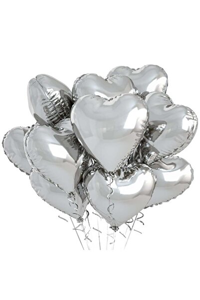Forzacase Parti Doğum Günü Sevgiler için Gümüş Kalp Şekilli Uçan Balon 10 Ade...