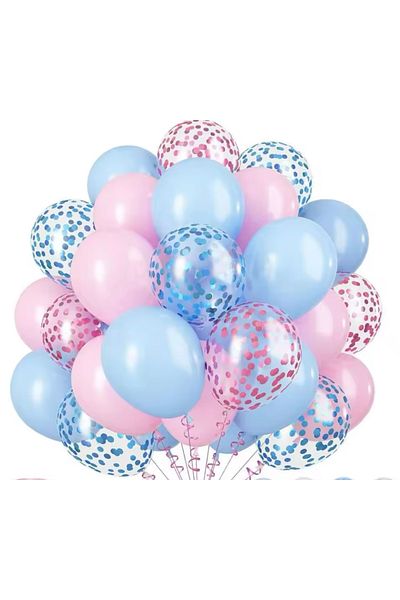 Deniz Party Store Pink and Blue 5 Pcs Macarons - Transparent Confetti Balloon Set (Total 15 Pcs)