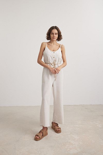 LEVURE Linen Women's Jumpsuit - Strappy and Stone Colored