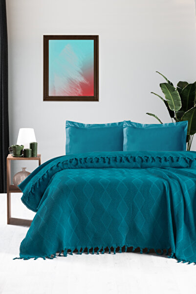 DONATEV Double Petrol Jacquard Pattern Cotton Pique 220X240 cm / 4 Seasons